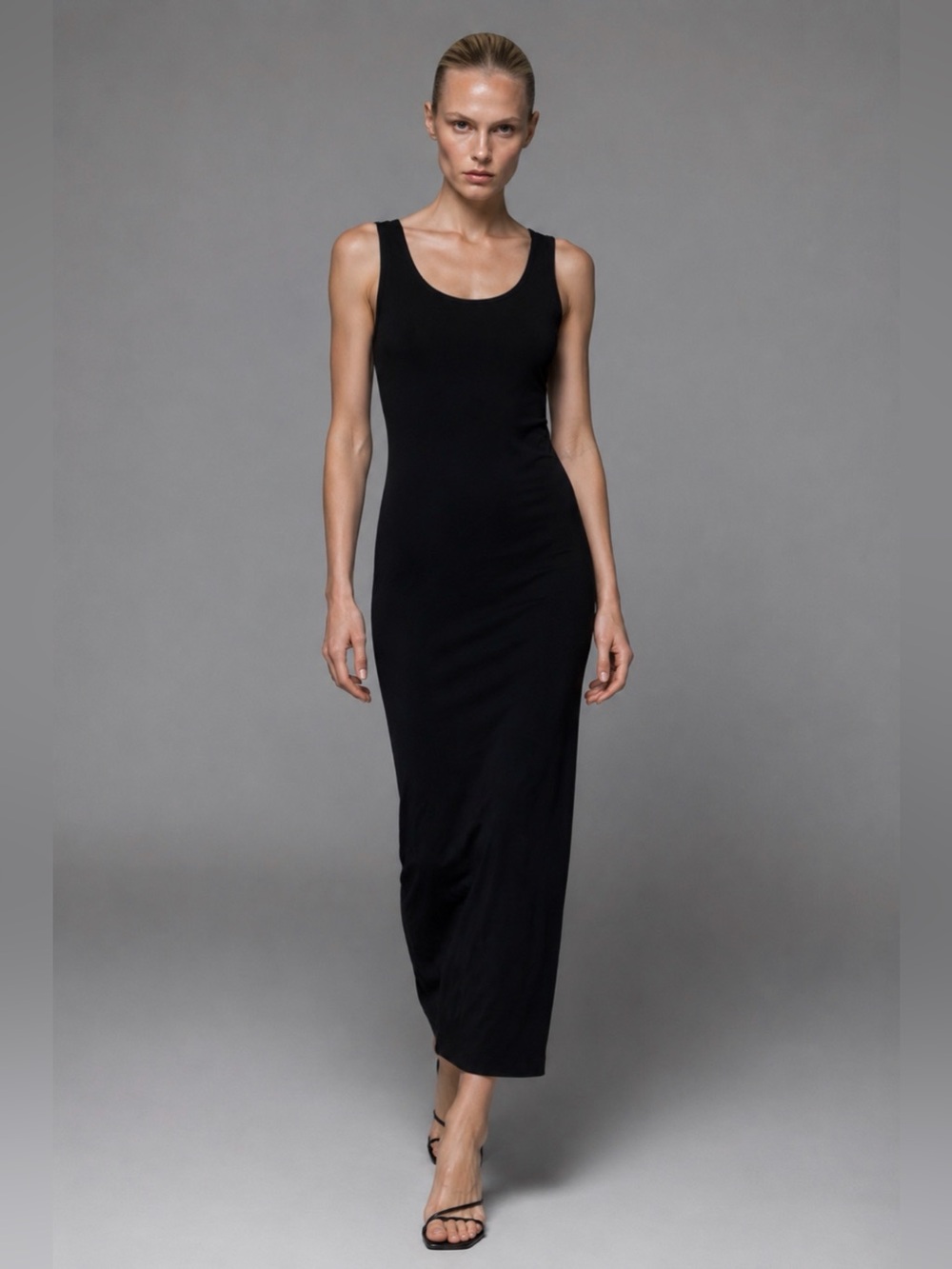 Helmut Lang Black Tank Column Dress Minimalist Stretch Long  P